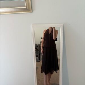 Vintage Modest Brown Maxi Dress with Rhinestone Detail